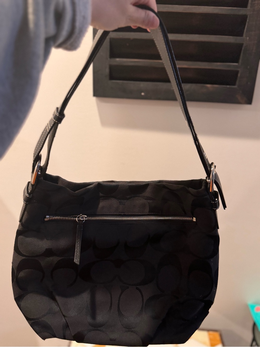 Coach Black Signature C Fabric Shoulder Bag - Picture 7 of 9
